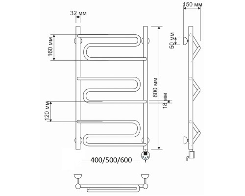 Полотенцесушитель латунный Secado Валенсия 60х80, электрический R, бронза