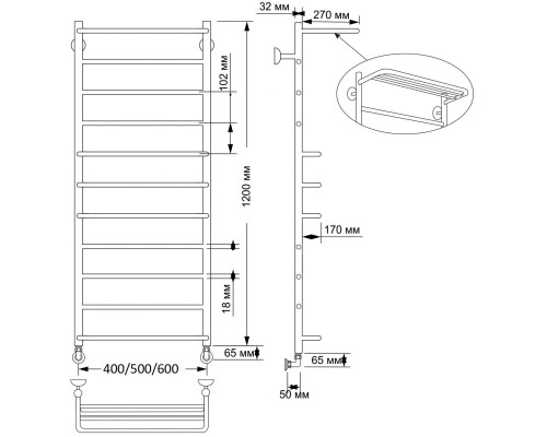 Полотенцесушитель латунный Secado Верона 2 40х120, водяной, бронза