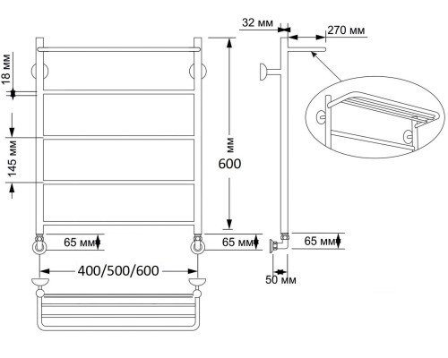 Полотенцесушитель латунный Secado Триада 4 40х60, водяной, бронза