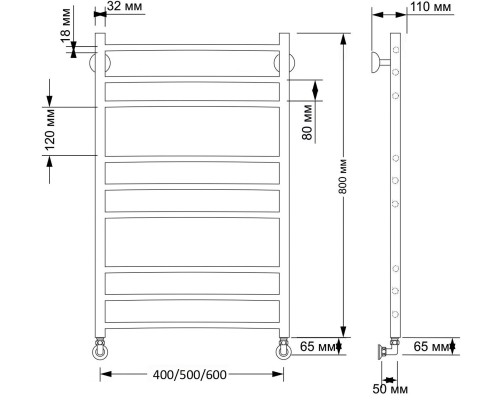 Полотенцесушитель латунный Secado Триада 3 40х80, водяной, бронза