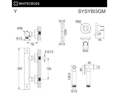 Система для биде наружного монтажа WHITECROSS Y SYSYBI3GM (оружейная сталь)