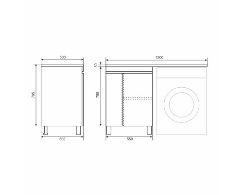 Тумба под стиральную машину напольная Uperwood Magenta 55х50х76,5 см, белая, с дверцами