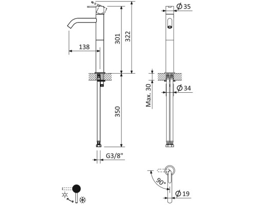 Смеситель для раковины Cezares Leaf LEAF-LC2-L-01-W0 Хром
