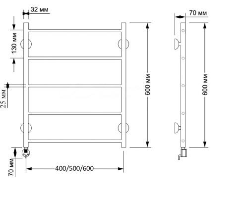 Полотенцесушитель латунный Secado Триада 1 плюс 50х60, электрический R, бронза