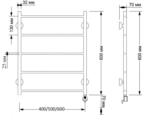 Полотенцесушитель латунный Secado Триада 1 плюс 50х60, электрический R, бронза
