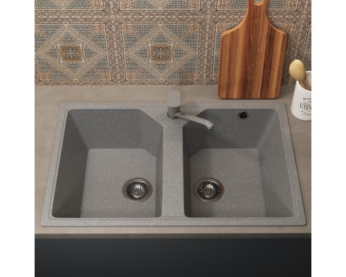 Кухонная мойка из искусственного камня Uperwood ECON UPD-402-003, 2 чаши, серая матовая