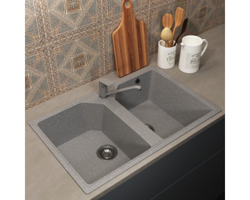Кухонная мойка из искусственного камня Uperwood ECON UPD-402-003, 2 чаши, серая матовая