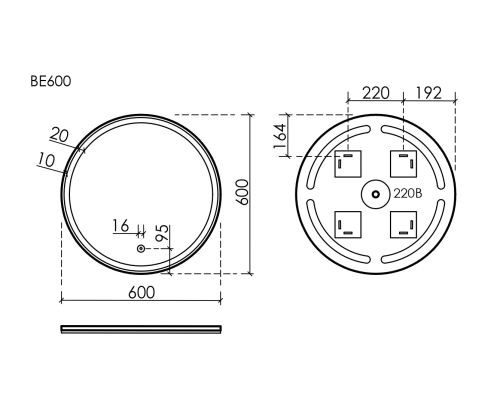 Зеркало для ванной комнаты Sancos Bella D600 c подсветкой, BE600