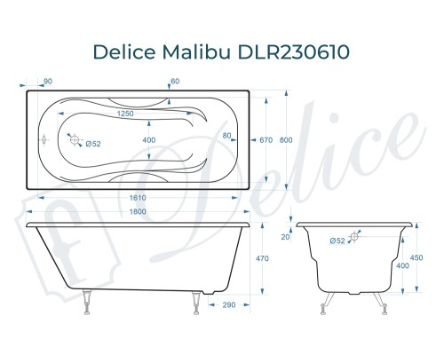 Ванна чугунная Delice Malibu 180х80