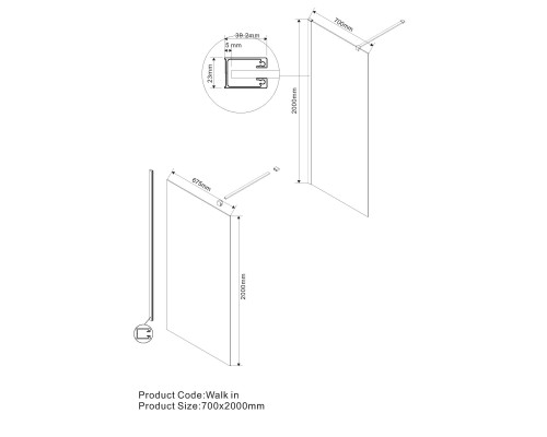 Душевая перегородка Vincea Walk-In VSW-1H700CLGM 700x2000 сталь и стекло
