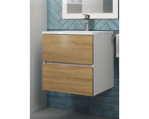 Тумба под раковину 50 см, Uperwood Barsa, белая/дуб сонома