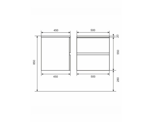 Тумба под раковину 50 см, Uperwood Barsa, белая/дуб сонома