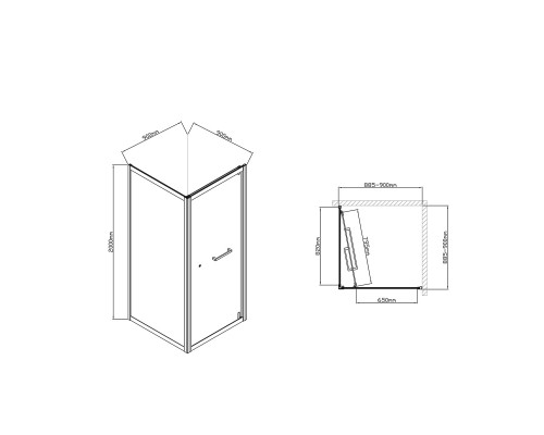 Душевой уголок с поворотной дверью Vincea Stile 900x900 Черный, арт