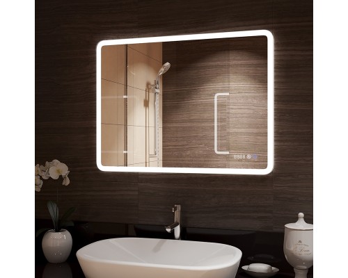 Зеркало Континент Demure 800х600 ЗЛП769 с подсветкой с сенсорным выключателем с подогревом с часами