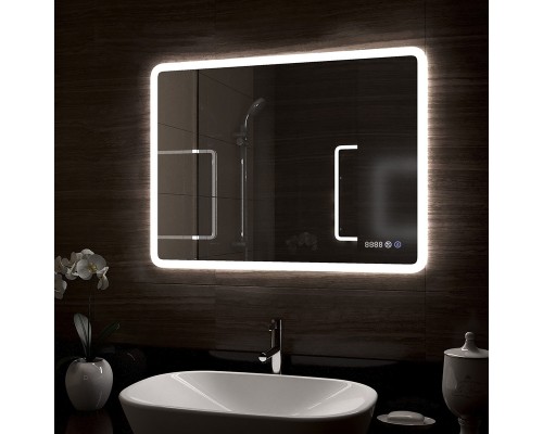 Зеркало Континент Demure 800х600 ЗЛП769 с подсветкой с сенсорным выключателем с подогревом с часами