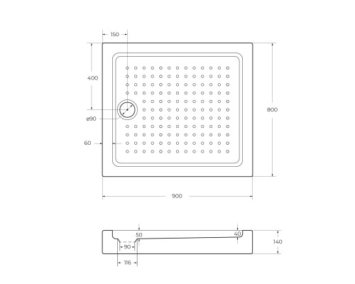 Поддон акриловый Cezares TRAY-A-AH-90/80-15-W