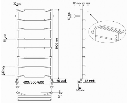 Полотенцесушитель латунный Secado Агата 3 50х100, водяной, бронза