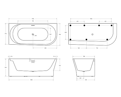 Акриловая ванна BelBagno 170x78 L BB410-1700-780-L Акриловая ванна BelBagno 170x78 L BB410-1700-780-L