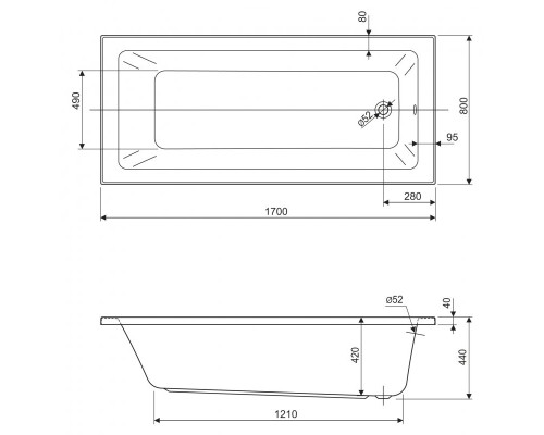 Акриловая ванна Cezares Plane Solo Mini 170x80 без гидромассажа