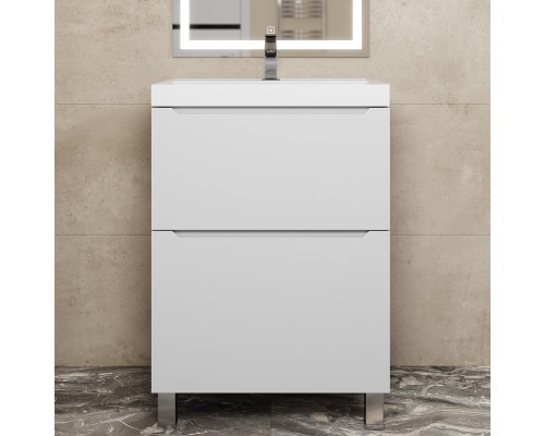 Тумба под раковину 60 см, Uperwood Tanos, напольная, белая, 2 ящика
