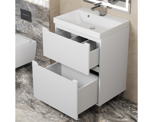 Тумба под раковину 60 см, Uperwood Tanos, напольная, белая, 2 ящика