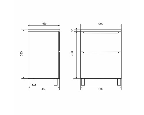 Тумба под раковину 60 см, Uperwood Tanos, напольная, белая, 2 ящика