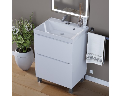 Тумба под раковину 60 см, Uperwood Tanos, напольная, белая, 2 ящика