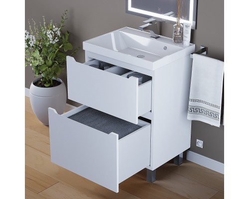 Тумба под раковину 60 см, Uperwood Tanos, напольная, белая, 2 ящика