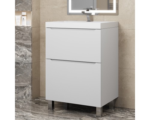 Тумба под раковину 60 см, Uperwood Tanos, напольная, белая, 2 ящика