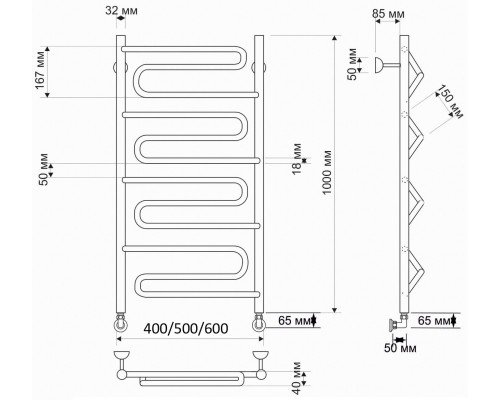 Полотенцесушитель латунный Secado Валенсия 40х100, водяной, бронза