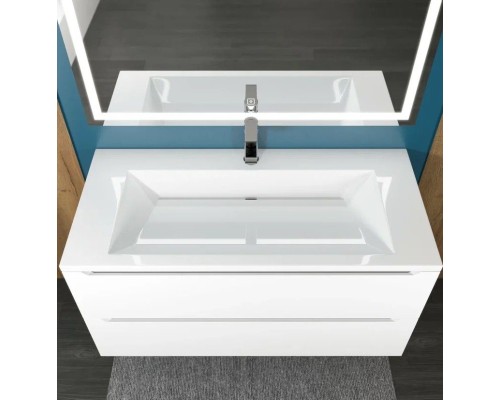 Раковина для ванной 100 см, Uperwood Olivia, с щелевым сливом, белая глянцевая