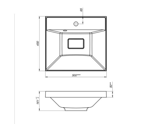 Раковина для ванной 50 см, Uperwood Classic New, белая глянцевая, с накладкой для слива