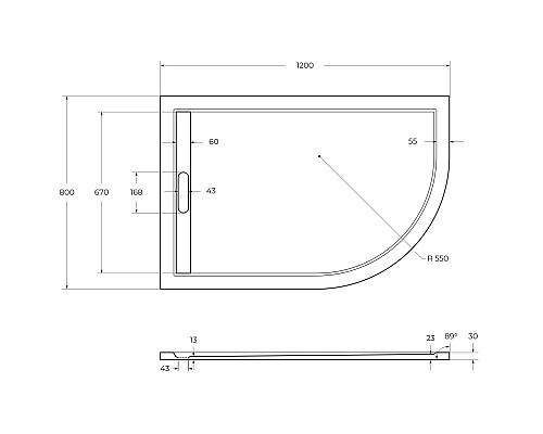 Душевой поддон из искусственного камня Cezares Tray AS 120x80 L TRAY-AS-RH-120/80-30-W-L Белый