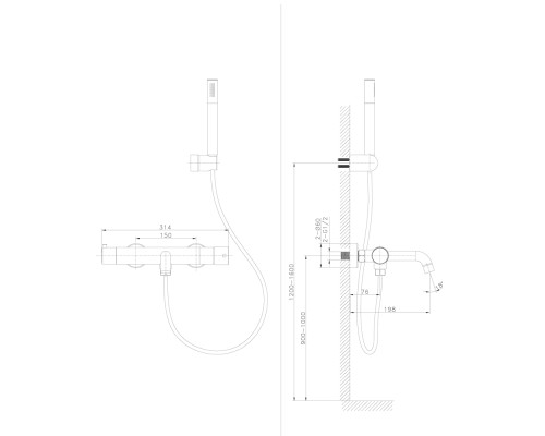Cмеситель для ванной Raiber premium RPG-003 Graceful, матовое золото