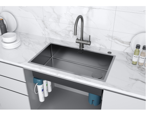 Кухонная мойка Paulmark Next-Skew 74 PM887444-GM Вороненая сталь