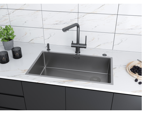 Кухонная мойка Paulmark Next-Skew 74 PM887444-GM Вороненая сталь