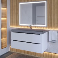 Тумба с раковиной подвесная Uperwood Tanos-Classic 100х45х55 см, белая графит/бетон