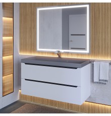 Тумба с раковиной подвесная Uperwood Tanos-Classic 100х45х55 см, белая графит/бетон