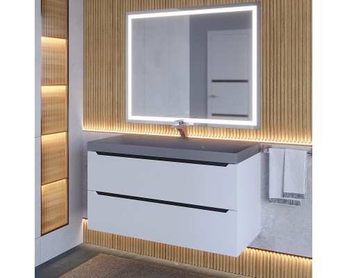 Тумба с раковиной подвесная Uperwood Tanos-Classic 100х45х55 см, белая графит/бетон