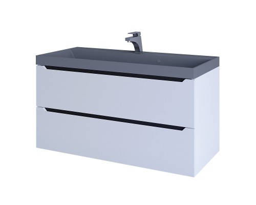 Тумба с раковиной подвесная Uperwood Tanos-Classic 100х45х55 см, белая графит/бетон