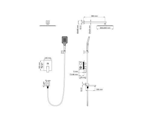 Душевая система встраиваемая Wonzon&Woghand, Черный матовый