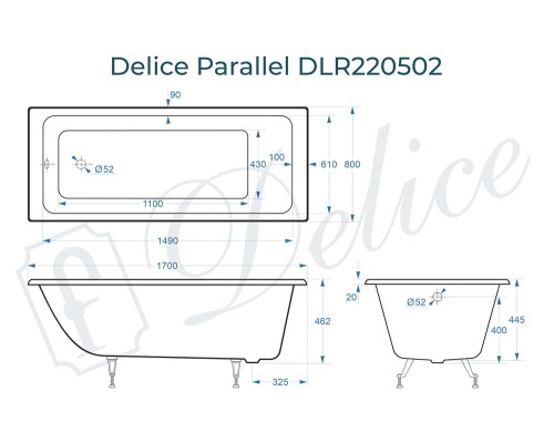 Чугунная ванна Delice Parallel 170x80 DLR_220502 без антискользящего покрытия