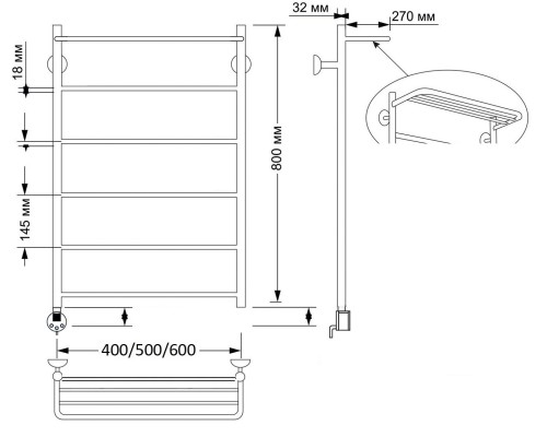 Полотенцесушитель латунный Secado Триада 4 40х80, электрический R, бронза