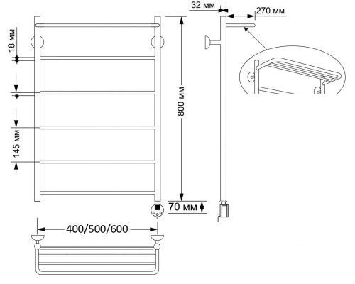 Полотенцесушитель латунный Secado Триада 4 40х80, электрический R, бронза