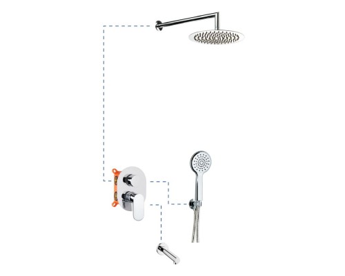 Душевая система ER316 AQG Beta, с изливом, с верхним душем и кронштейном, хром