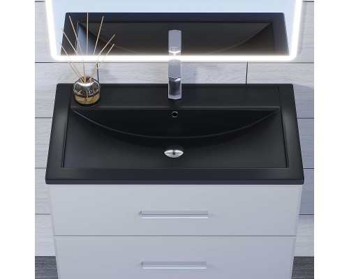 Раковина для ванной 80 см, Uperwood Foster Quartz, черная матовая, уголь