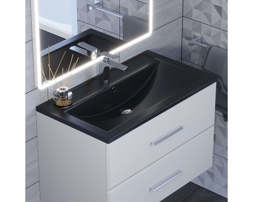 Раковина для ванной 80 см, Uperwood Foster Quartz, черная матовая, уголь