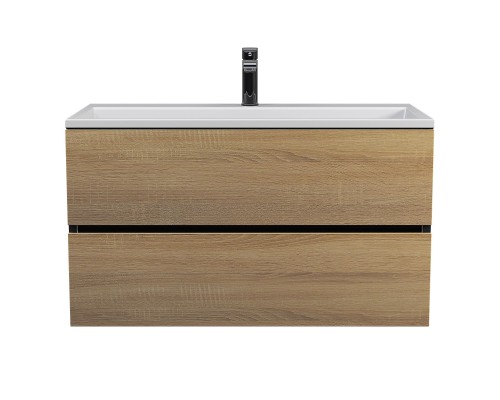 Тумба с раковиной подвесная Uperwood Barsa 90х45х57 см, черная/дуб сонома