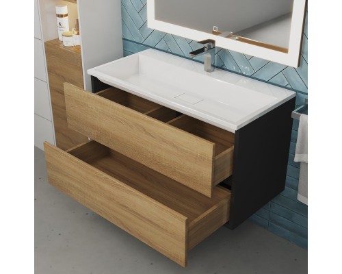 Тумба с раковиной подвесная Uperwood Barsa 90х45х57 см, черная/дуб сонома