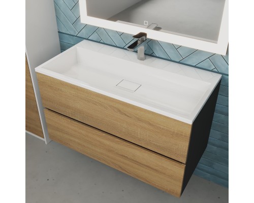 Тумба с раковиной подвесная Uperwood Barsa 90х45х57 см, черная/дуб сонома